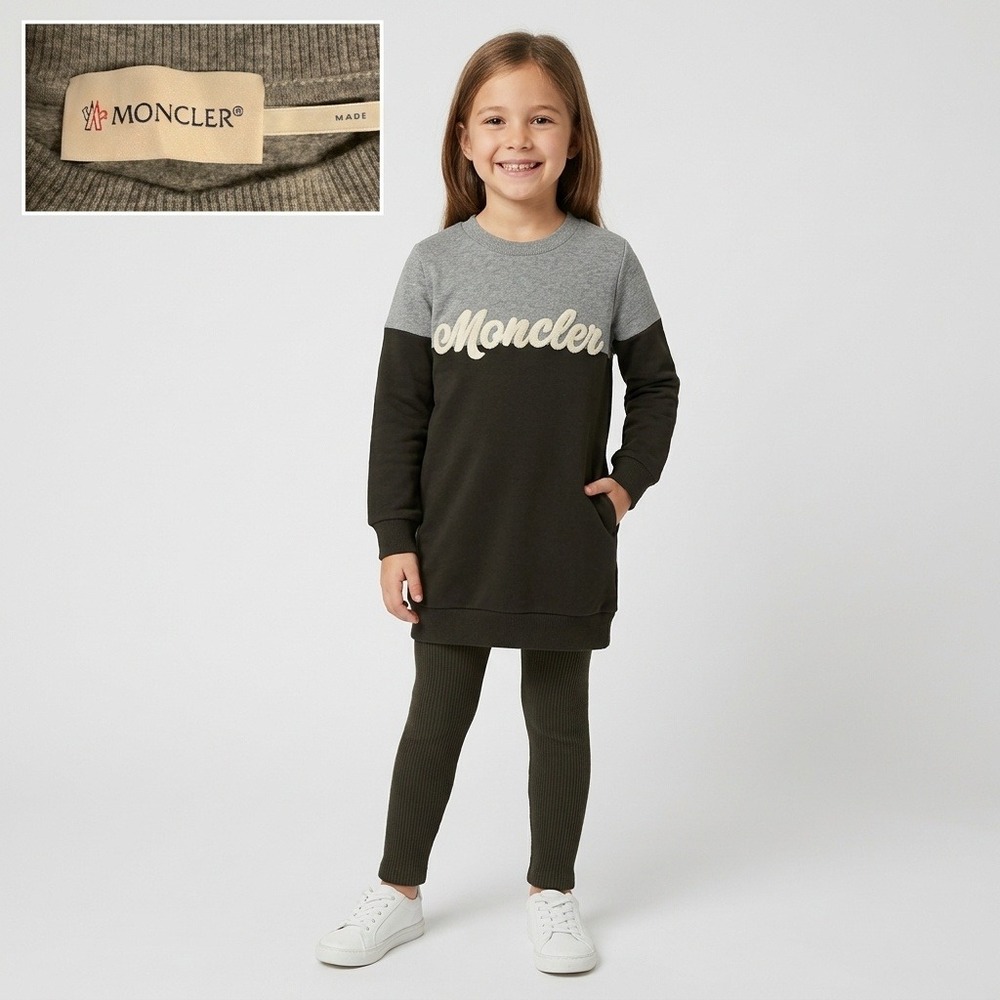 Moncler Sweatshirt Dress Girls 8 Grey Charcoal Good Boucle